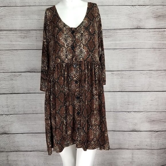 NEW Cotton Emporium Size M Snake Python Print Boho Tunic Dress Babydoll - Picture 3 of 8